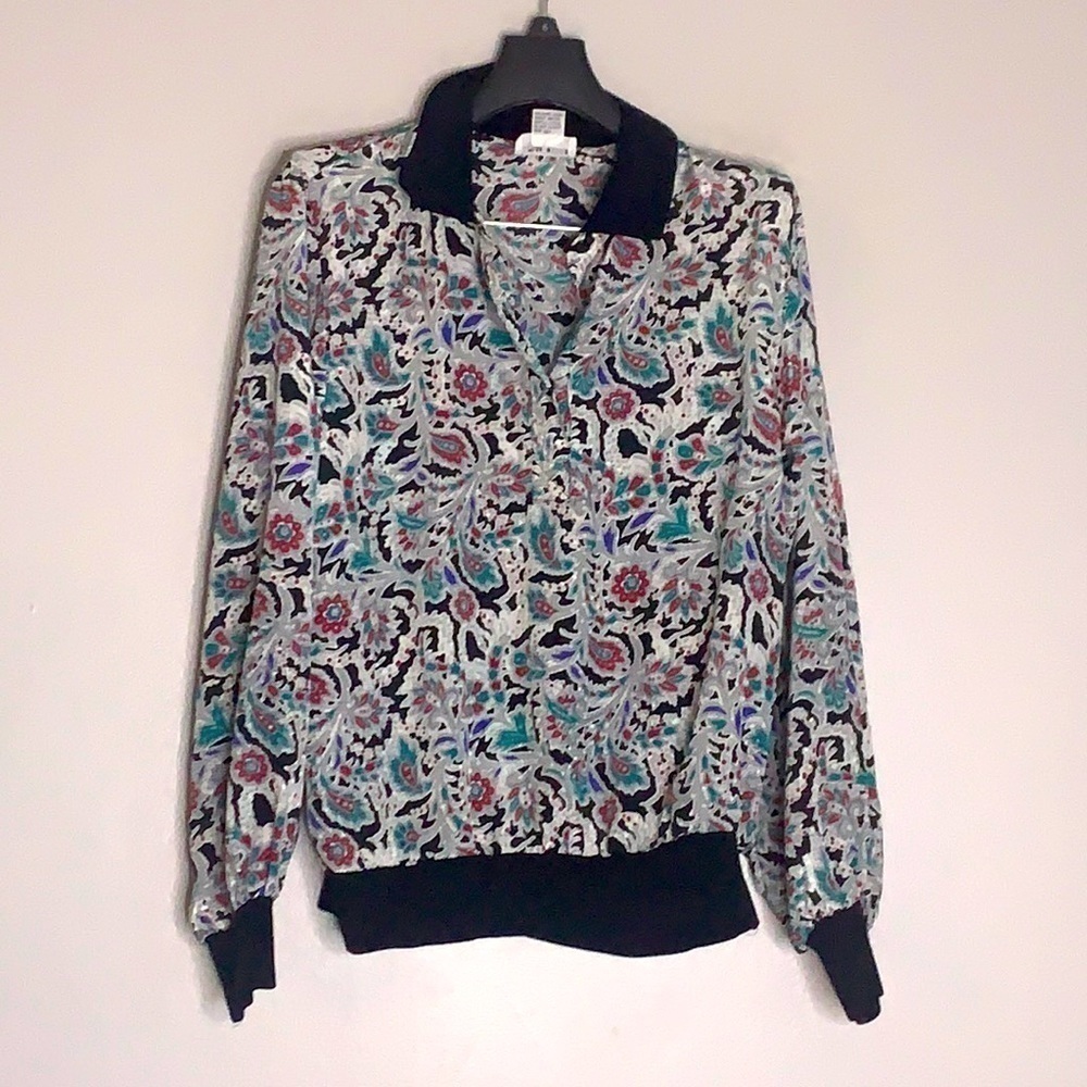 Vintage Alfred Dunner long sleeve collared 3 button up metallic paisley 10